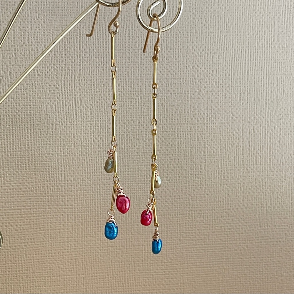 Handcrafted Gold-Plated Dangle Earrings With Colo… - image 4